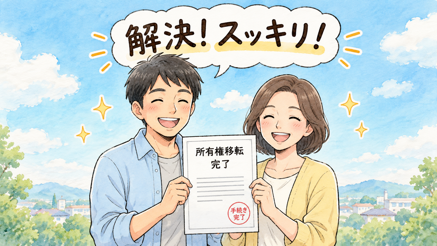 名義変更が完了して喜ぶ家族
